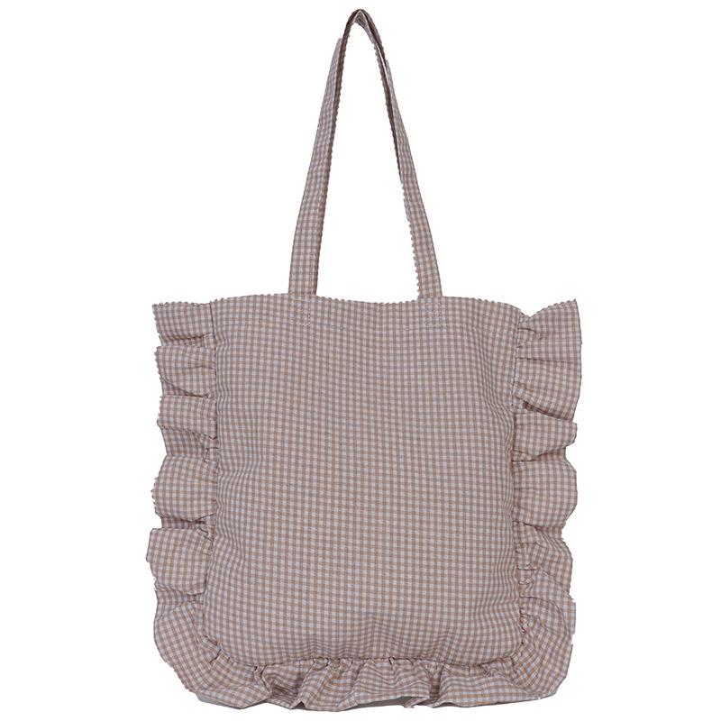 Fresh Checkered Ruffle One-Shoulder Lace Backpack: Cute Korean Style Tote for Daily Commute and Students