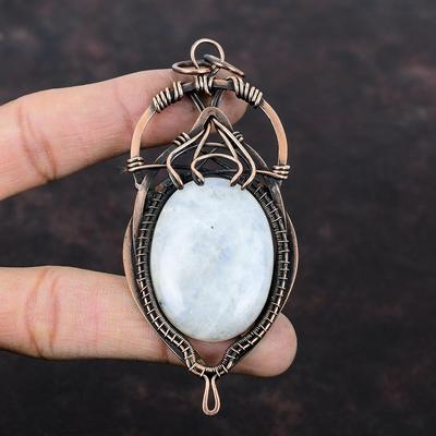 Rainbow Moonstone Pendant Copper Wire Wrapped Pendant Beautiful Copper Jewelry Handmade Pendant Wire Wrap Gemstone Jewelry Anniversary Gift