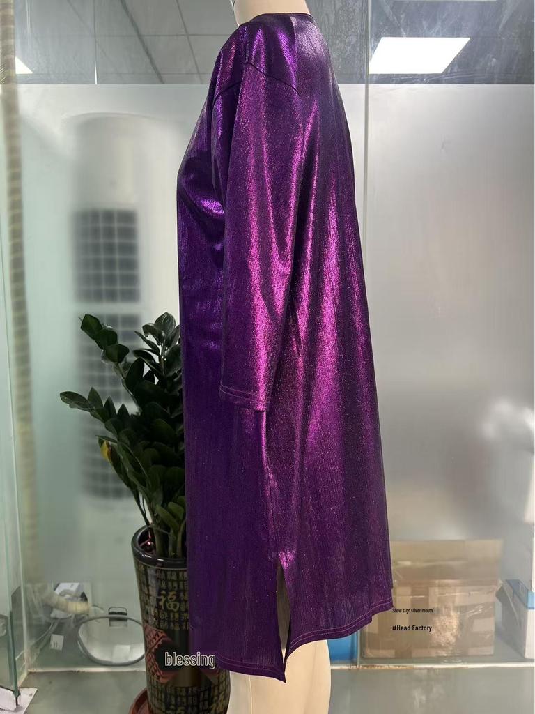 2026 Island V-Neck Slit Dress: European & American Style, Three-Quarter Sleeve, Hot Stamping