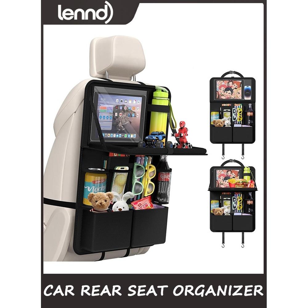 

Car Backseat Organizer with Tablet Holder 11 Storage Pockets with Foldable Food Tray Protector Kick Mats for Kids Travel Accessories Organizer (Black