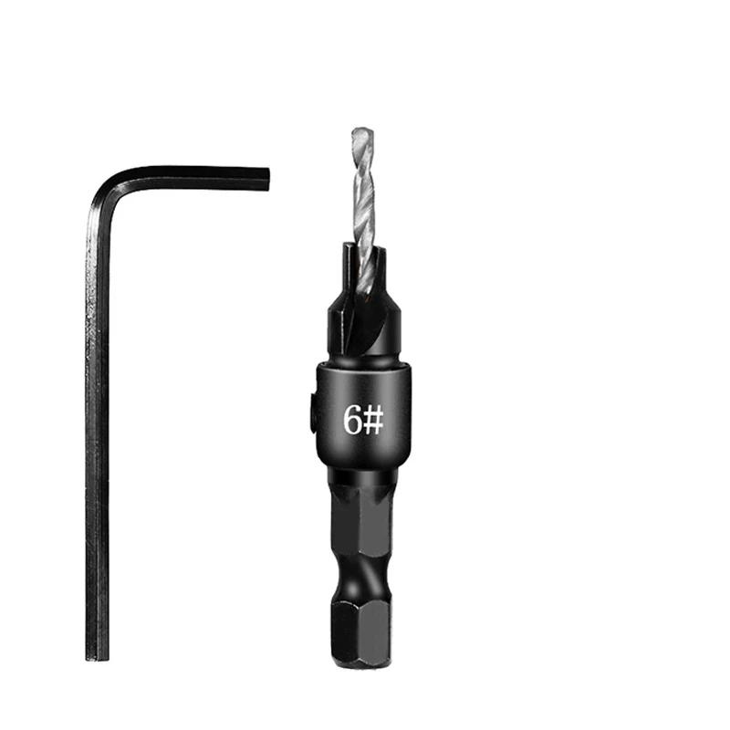 #5 #6 #8 #10 #12 Woodworking Hole Opener Hexagonal Screw Hardware Tool Countersink Drill Bit Taper Hole Drilling and Reaming