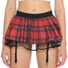 Pleated Plaid Miniskirt with Garters for Women S-XXL: Schoolgirl Cosplay Design with Tulle Lining & Elastic Waistband for Club Dance
