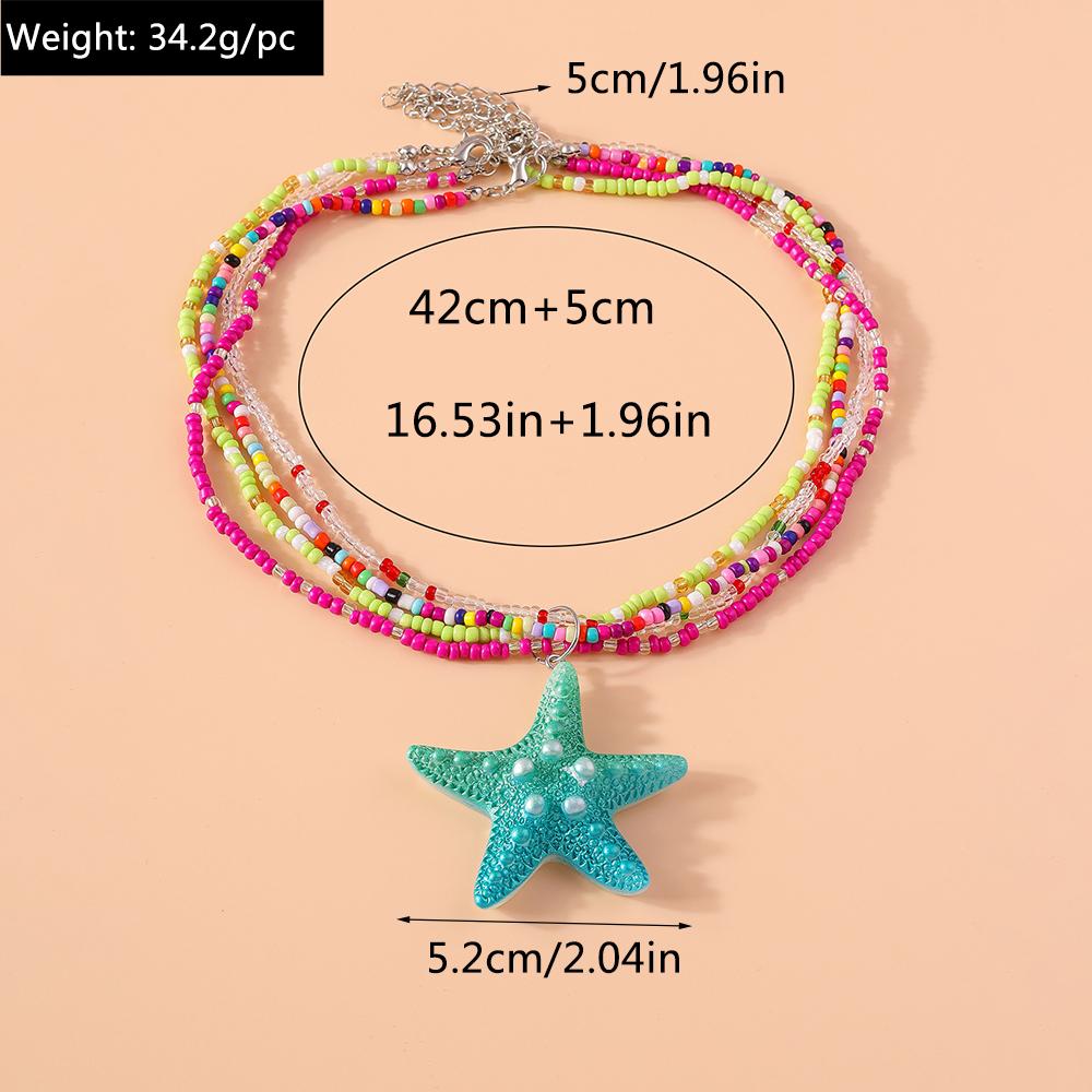 Summer Beach Bohemia Colorful Beads Necklace for Women Girls Starfish Necklaces Pendant Party Holiday Handmade Jewelry Gifts