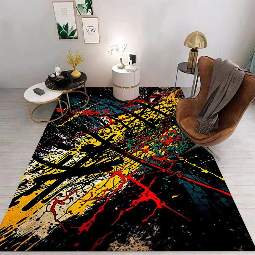 Art Splashed Ink Painting Style Carpet Retro Pattern Living Room Carpet Washable Dining Room Interior Mat Kitchen Area Carpet