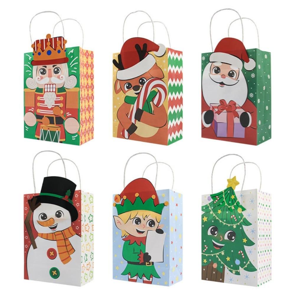 6pcs 3D Design Xmas Gift Bags Kraft Material Christmas Goody Bags  Christmas Holiday