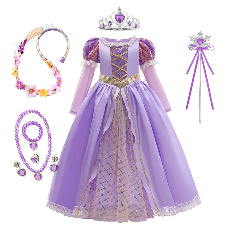 Meiteņu Rapunzel princeses kleita bērniem Hallowīna