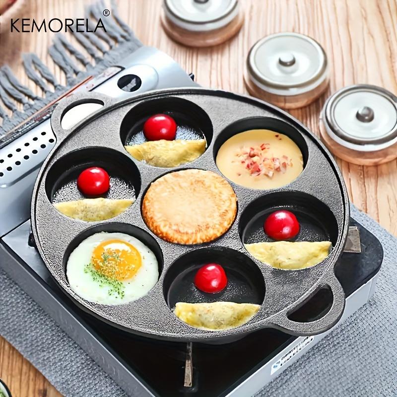 7-Hole Cast Iron Skillet Non-Stick Omelet Pan Egg Pancake Steak Breakfast Maker Kitchen Cooking Utensil
