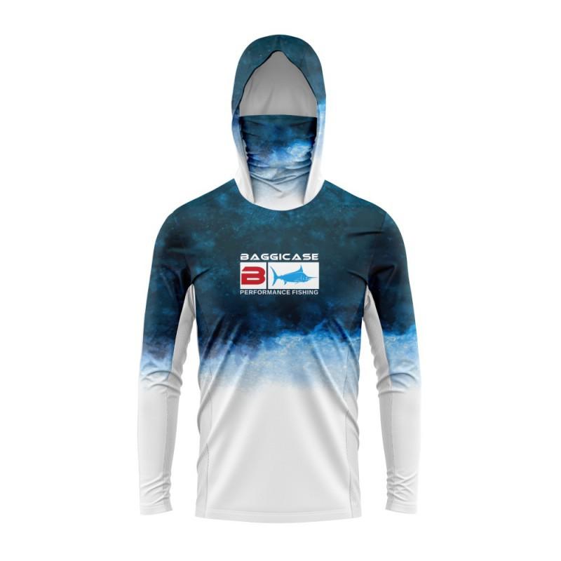 AGGICASE Fishing Clothes Outdoor Sportswear Hooded Mask Sunscreen Shirt Quick-drying L
