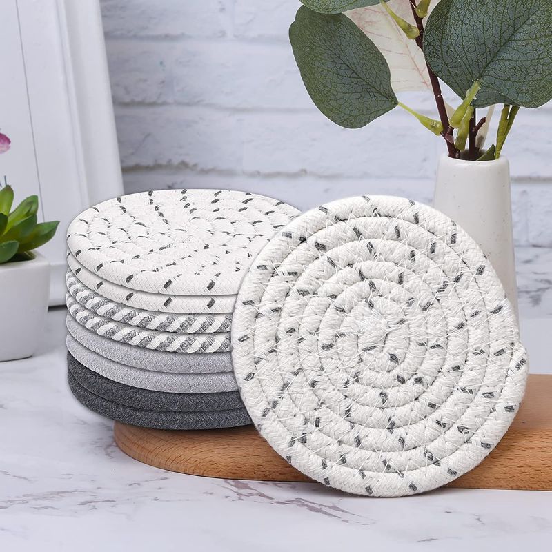 8Pcs Drink Coasters With Holder, 4 Colors Absorbent Coasters For Drinks, Heat-Resistant Cotton Woven Coaster Set For Home Decor