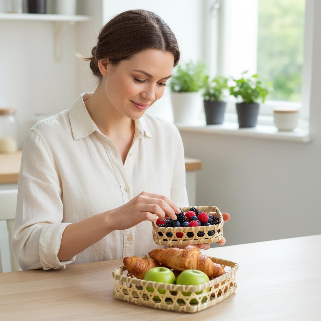 Vegetable Food Bamboo Fruit Basket Desktop Ornament Shopping Basket Miniature Storage Baskets Bread Fruit Storage Decoration