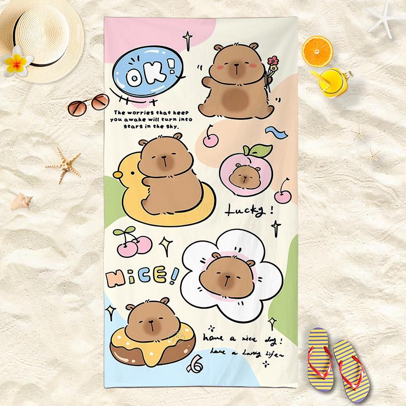 New Capibara Beach Towel Cute Capybara Soft Beach Towel Microfiber Cartoon Printed Towel Comfortable Soft Beach Towel