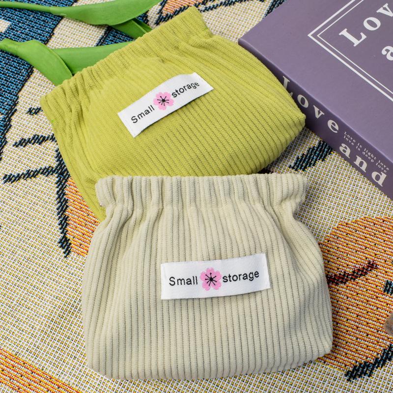 Corduroy Snap Earphone & Coin Pouch - Self-Closing Storage Bag for Data Cables