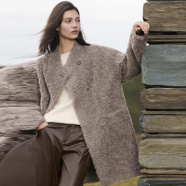 ELLE French Sheepskin Vintage Fashion Design Casual Loose Versatile Long Sleeve Plush Faux Fur Lamb Wool Coat Women outerwear EF53419