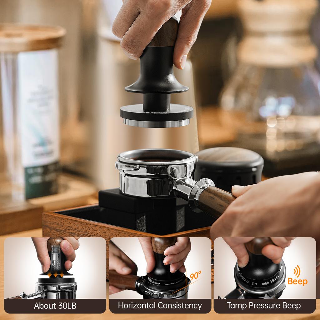 MHW-3BOMBER Kávový pěchovadlo na espresso s 3 pružinově zatíženými kalibrovanými pěchovadly na espresso 30 liber Ruční pěchovadlo se zvukovým zpětným hlášením