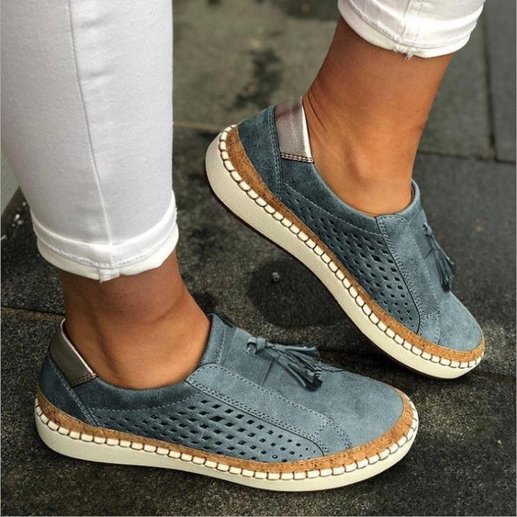 Foreign Trade Wish New Women's Shoes Hollow Large Size Fringed Round Head Two-color Splicing Stitching Casual  Shoes