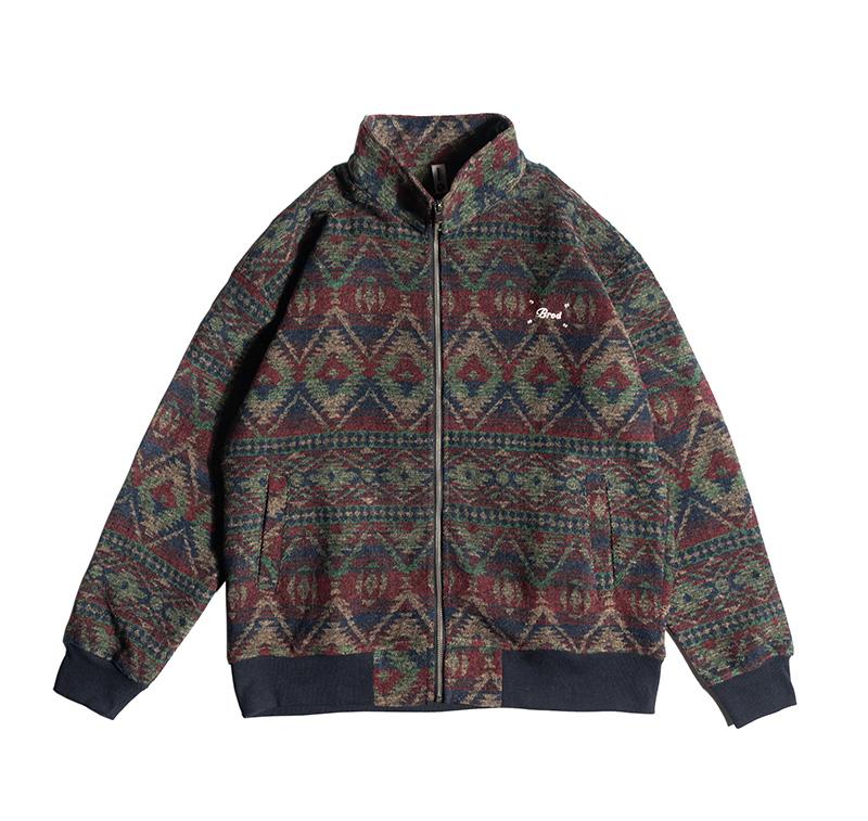 Autumn Retro Ethnic Style Stand-Up Cardigan Sweater Men'S Loose Trendy Brand Heavy Jacquard Wool Knitted Casual Coat