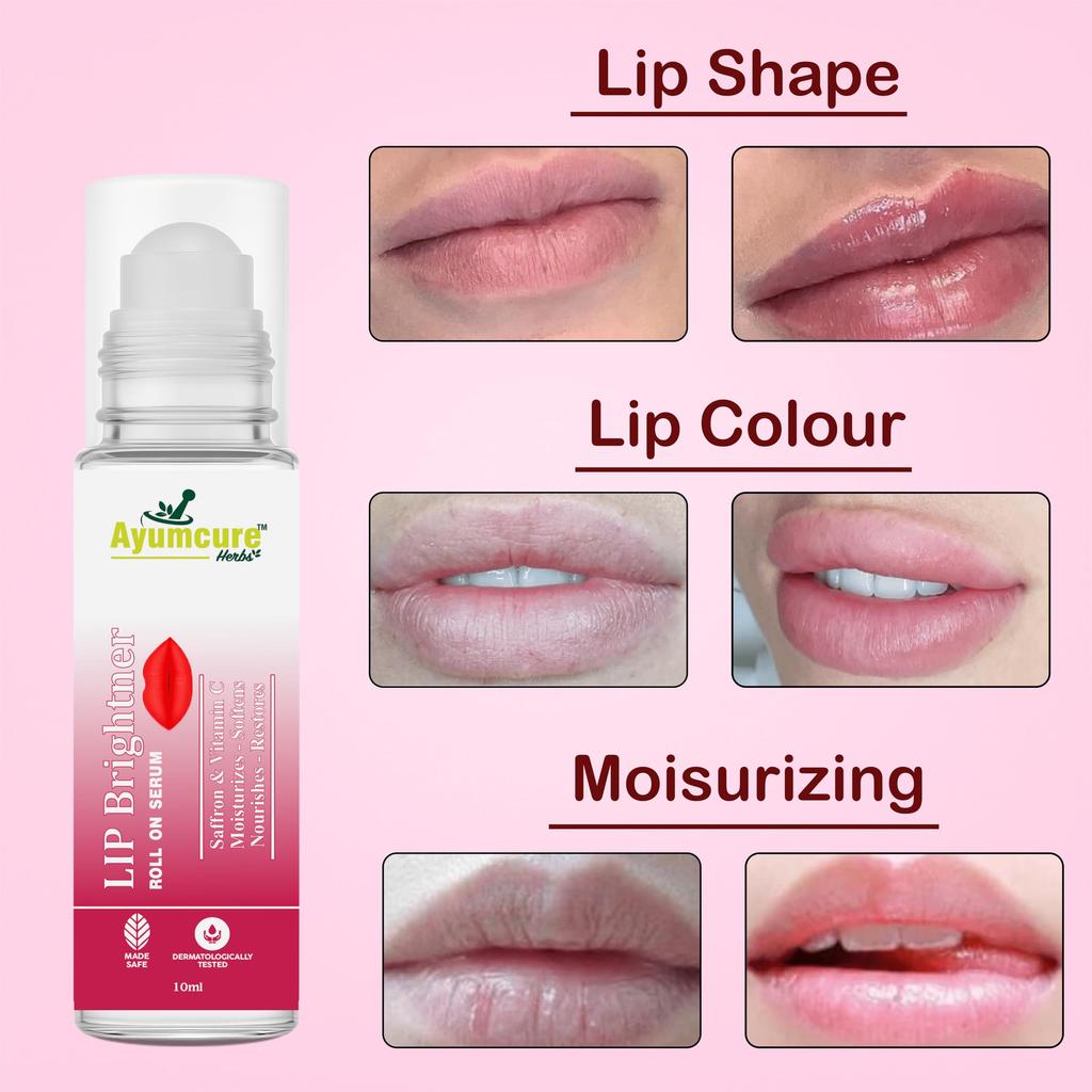 Ayumcure Lip Brightener Roll On Serum | With Saffron & Vitamin C | Moisturizes, Softens & Restores Natural Lip Color | Dermatologically Tested | Ma