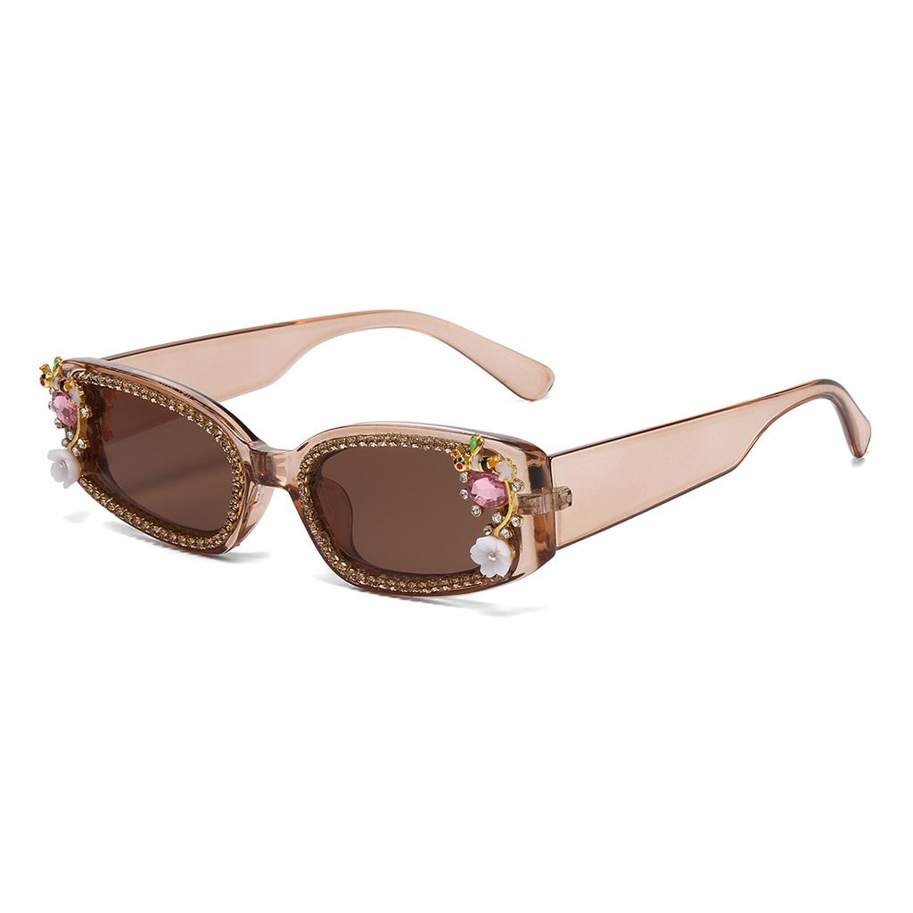 Vintage Designer Square Sunglasses Women Luxury Rhinestone Flower Bee Shades Punk Fashion Sun Glasses