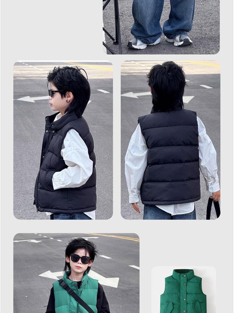 Kids' Stand-Up Collar Winter Down Vest - Boys' Thickened Korean Style Outerwear