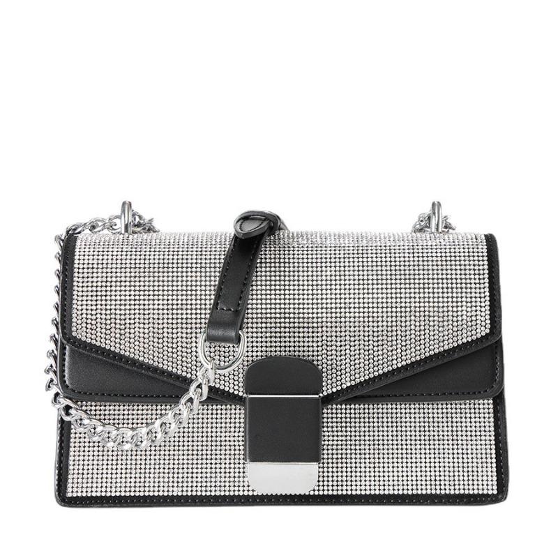 New Diamond Rhinestone Pearl Dinner Bag Niche Messenger Women's Bag Organ Lock Chain Small Square Bag