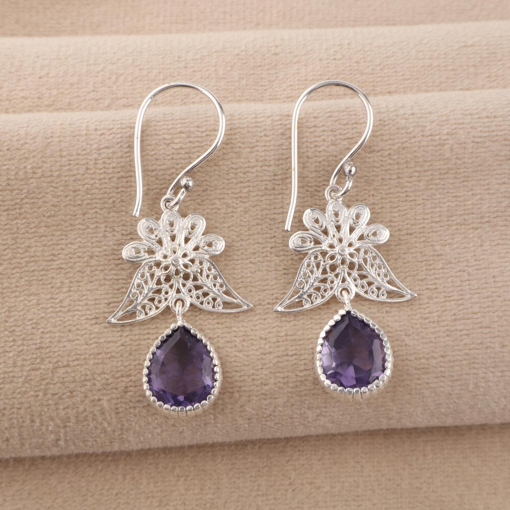 Natural Iolite Gemstone 925 Sterling Silver Designer Jewelry Handmade Drop/Dangle Earrings 1.84" For Anniversary Gift CE-23-11