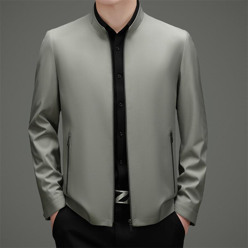 2026 Spring Men's Plus Size Business Jacket - Solid Color, High-End Stand-up Collar Outerwear