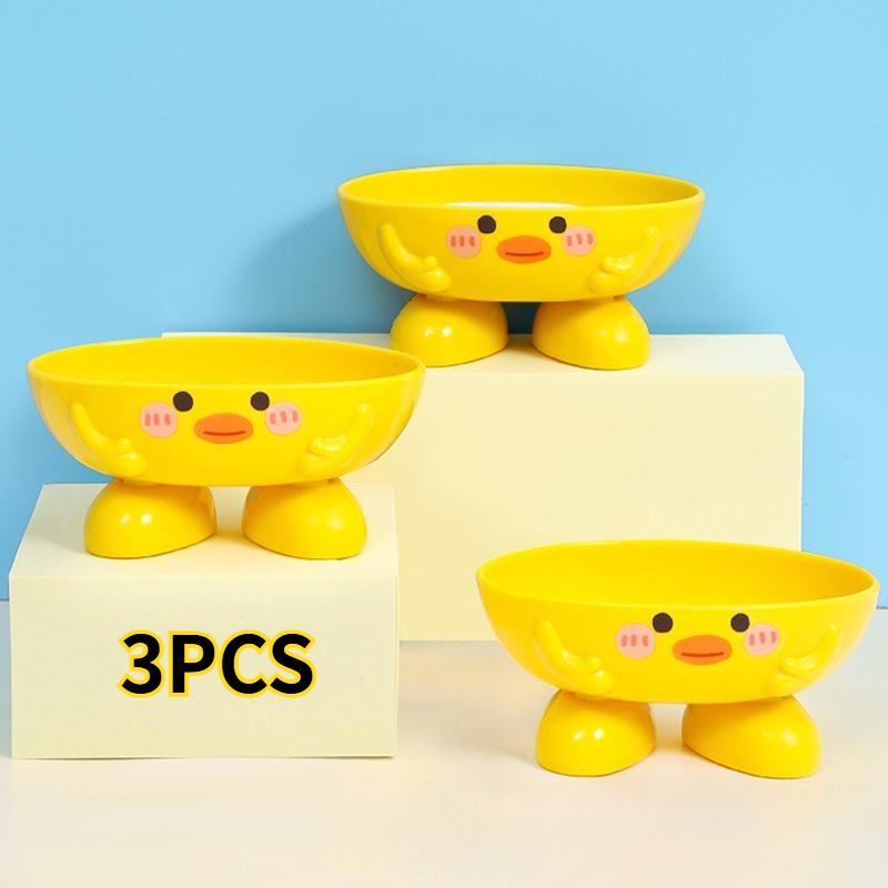 Cute Yellow Duck-Shaped Plastic Soap Dish with Drainage Holes for Bathroom