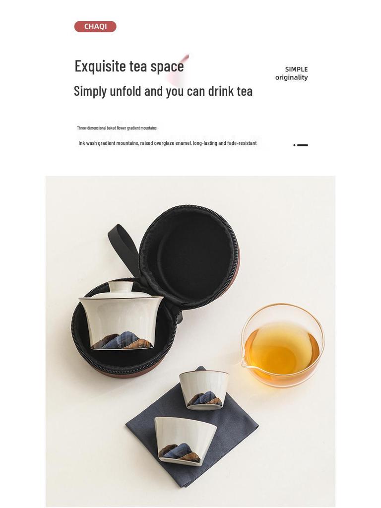 Wood Ash River Ceramic Travel Tea Set: 2-Cup Gongfu Set for Camping - Ideal Gift for Elders