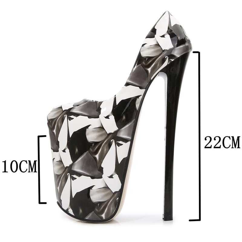 Sexy 22cm Extreme High Heels Shoes Woman Fashion Print Platform Pumps Heeled Shoes Lady Large Size Stripper Fetish Shoes Ladies
