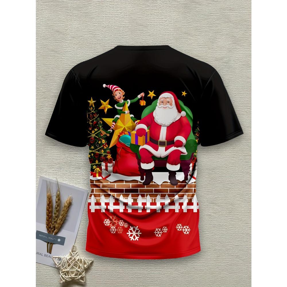 2025 Men's T-Shirt, 3D Printed Christmas Reindeer Pattern, Sports Casual Crew Neck Short Sleeve Streetwear