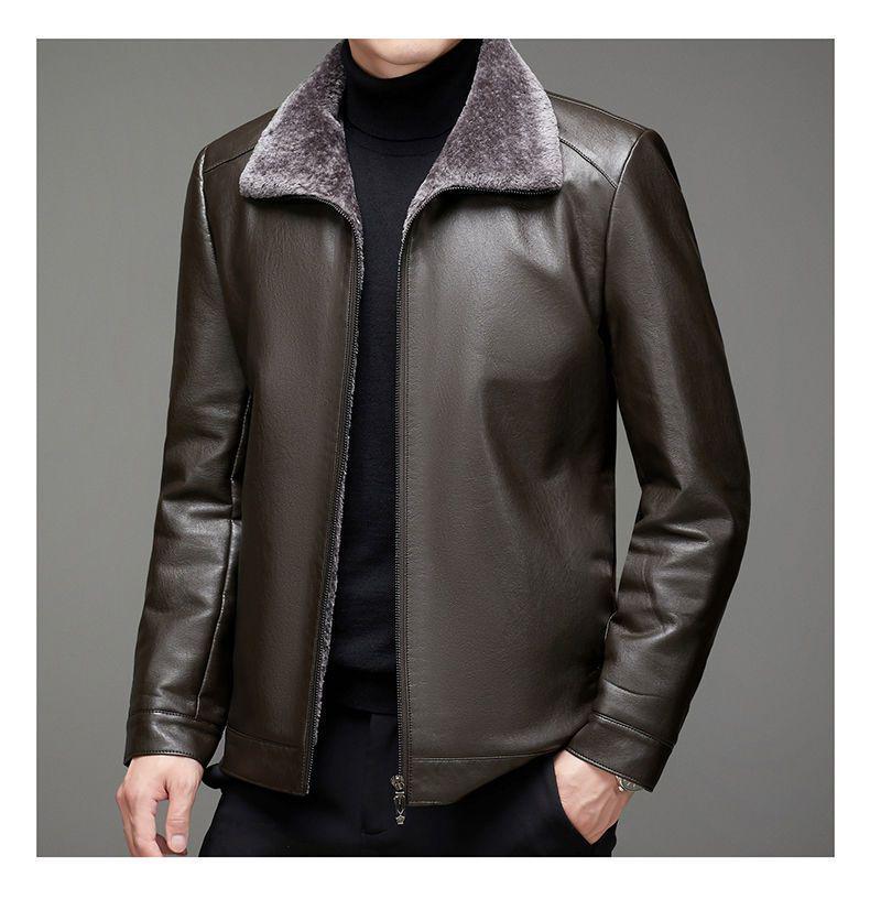 Thickened Lambskin Leather Jacket with Fur Lining for Middle-Aged and Elderly Men