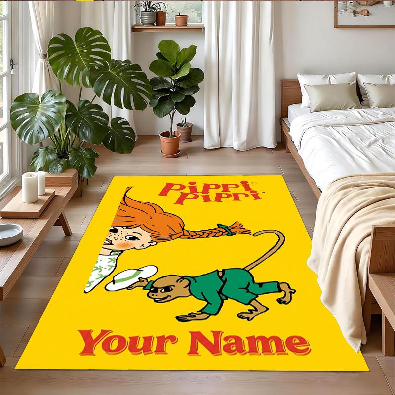 Crystal Velvet Rug Custom Name Text, Soft Non Slip Floor Mat Home DecorPippi Longstocking