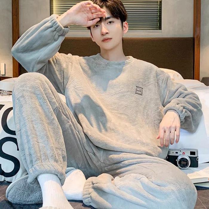 Men's Plus-Size Warm Fleece Pajama Set - Autumn/Winter Style