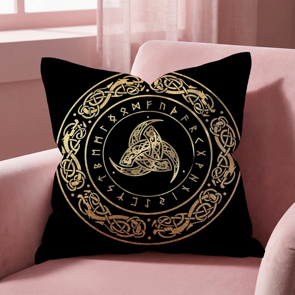 Viking Amulet Pattern Cushion Cover Multi-Scene Pillow Cover for Home & Car - Reversible, Soft & Durable for Daily Use