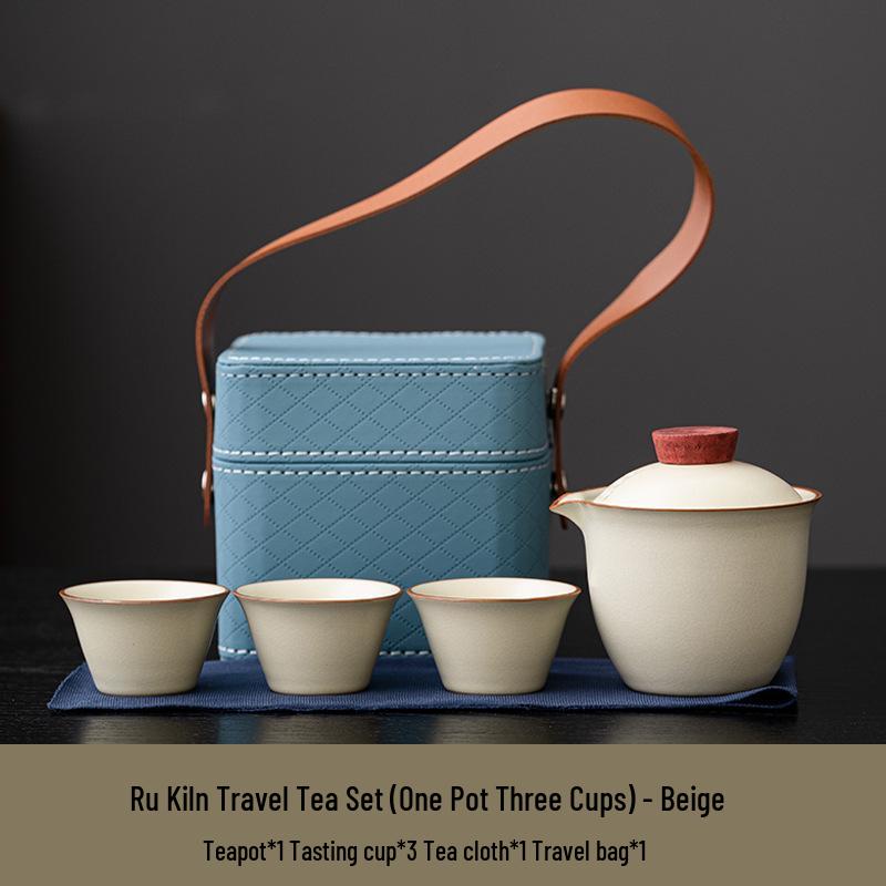 Portable Ceramic Tea Set: One Pot & Three Cups for Outdoor and Business Gifts