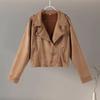 Zipper Short Jacket Lapel Slant Zipper Deerskin Thin Velvet Top Women's Long Sleeves Slim Coat Casual New Fashion Autumn