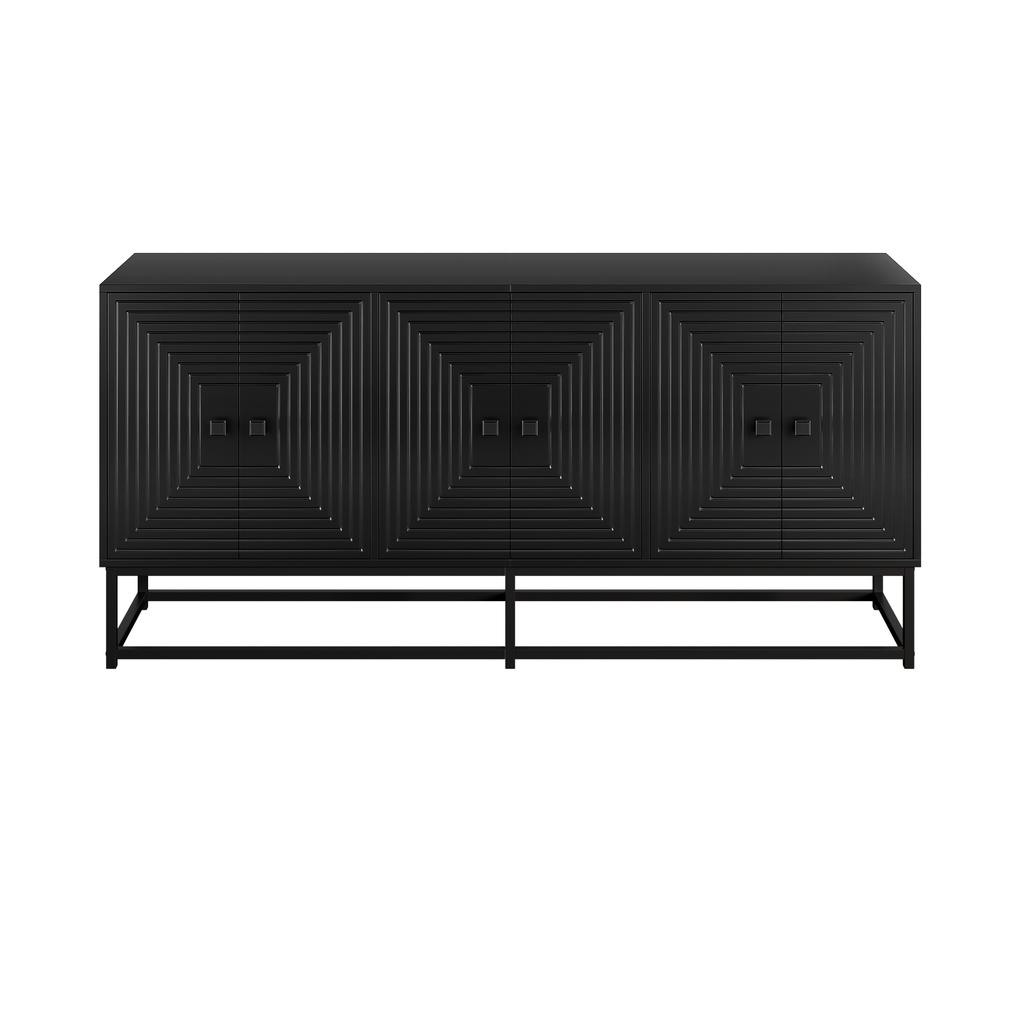 Modernes Schwarzes Sideboard mit 3 Doppeltüren, Großem Stauraum und Matter Oberfläche – Stilvolles Sideboard für Wohnzimmer, Esszimmer & Büro