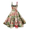 Damen Weihnachtsdruck Off-Shoulder Vintage Kleid für Weihnachtsfeier und Clubwear