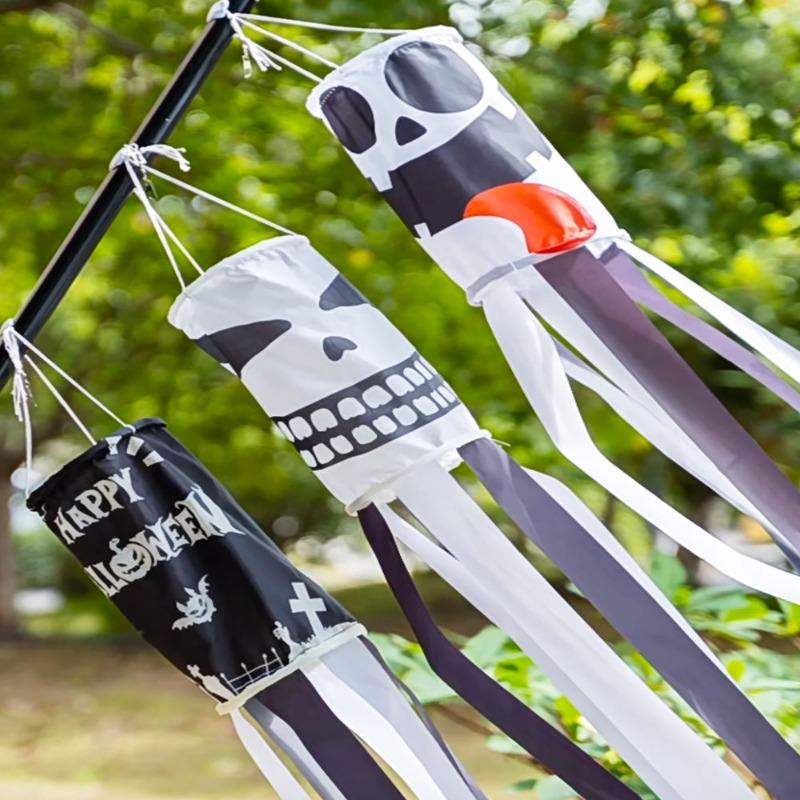 1pcs Halloween Windsock Ghost Flag Polyester Hanging Garden Decoration for Festival Party Windsock Banner Garden Decoration