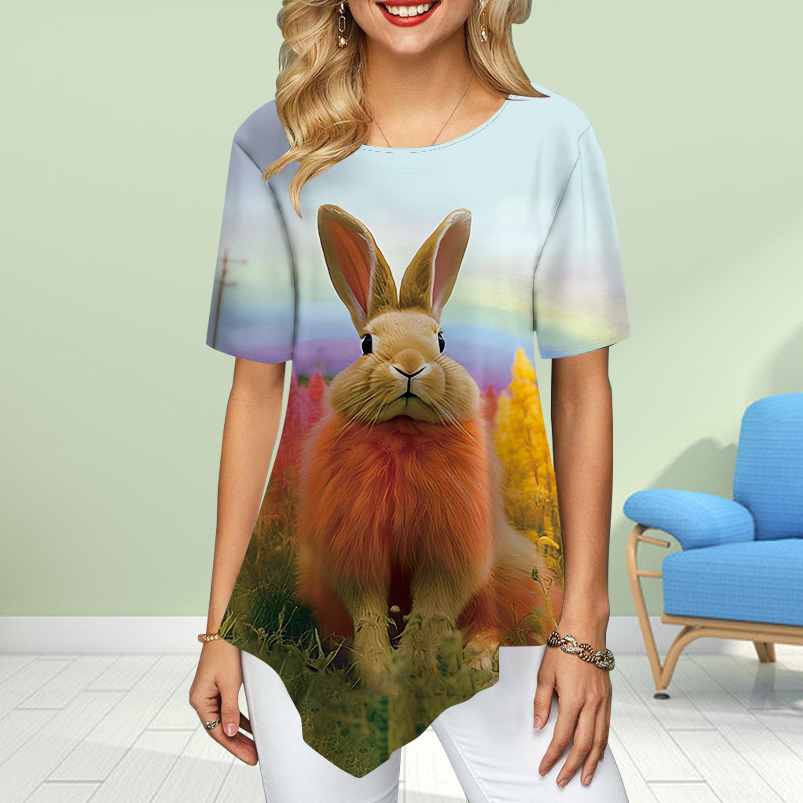 Женские футболки больших размеров с цветочным принтом кролика и эльфа — фото 5