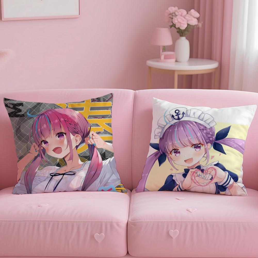 H-Hololive M-Minato Aqua Cushion Cover Short Plush Double-Sided Printing Home Machine Washable In Warm Winter Pillow Case