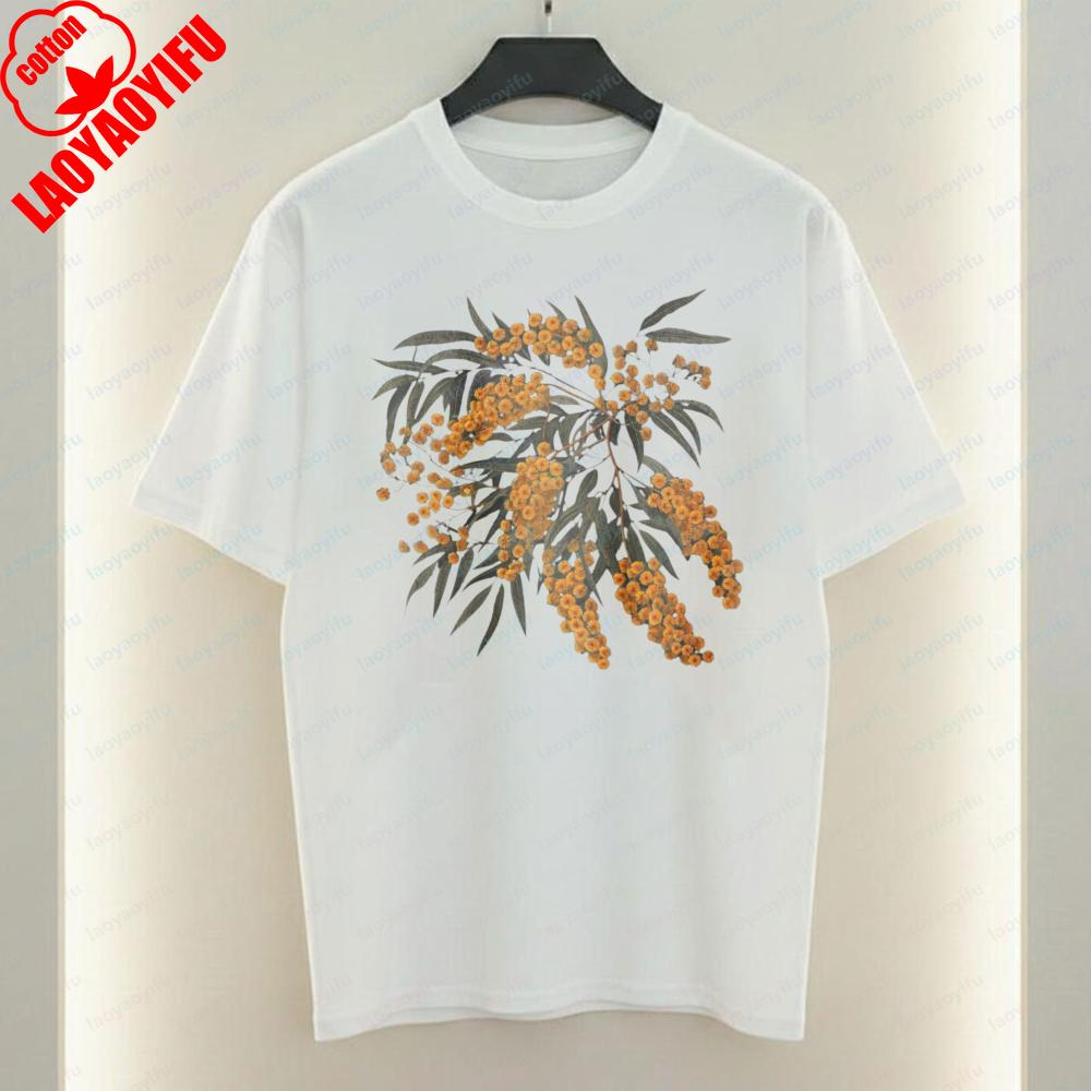 Australian Wattle Cotton Tshirt Australiana Acacia Plants Tee Floral Boho Streetwear Gift for Women ANZAC Day Trend Ropa Mujer 4XL