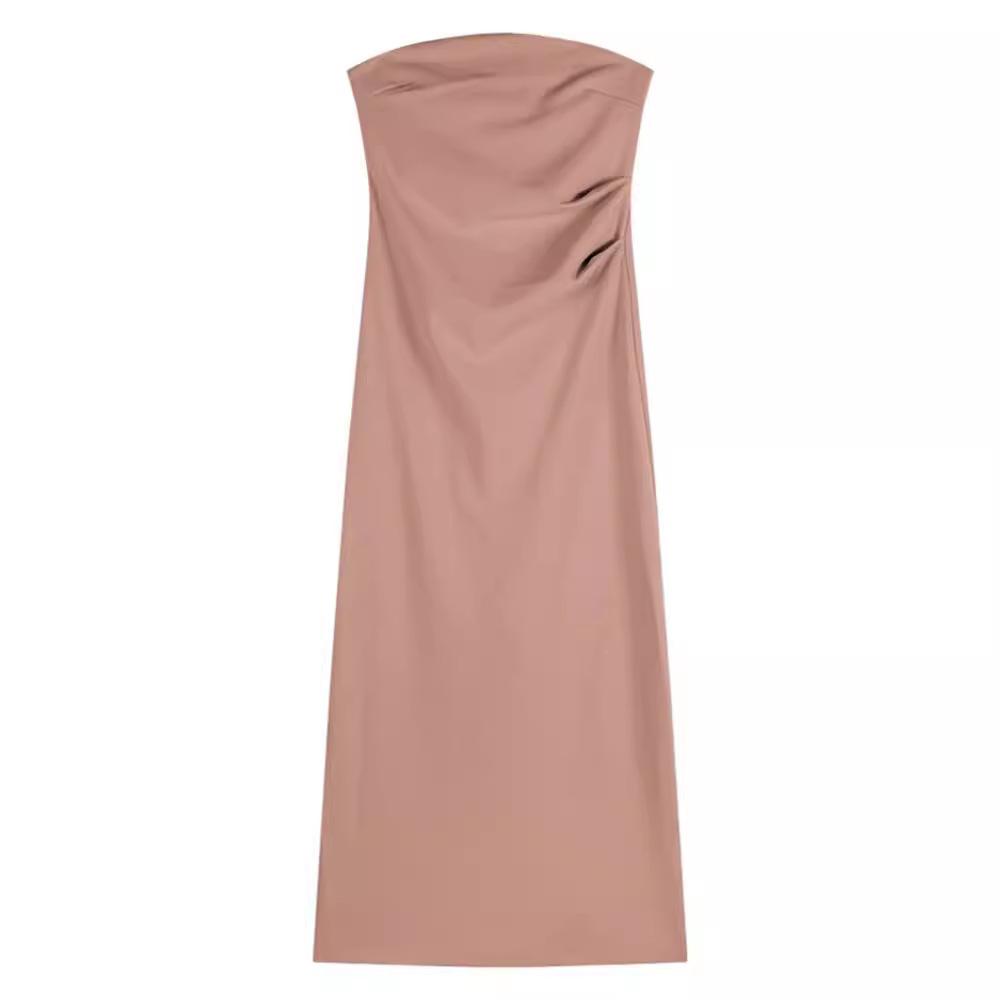 Sweet Spice Girl One-word Shoulder Tub Top Dress Women's Summer Pure Desire Bottom Inner Skirt Elastic Split Hip Wrap Long Dress