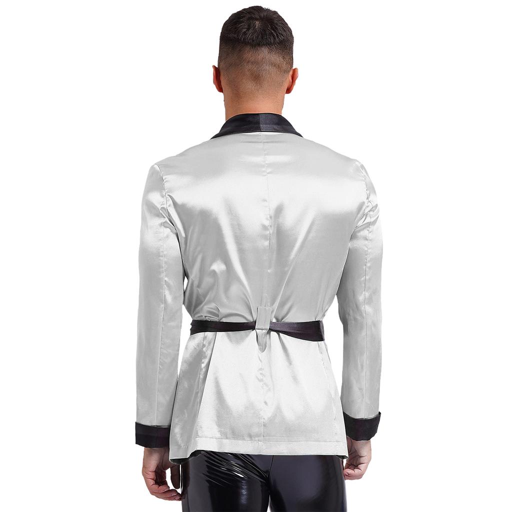 Mens Silk Touch Contrast Trim Long Sleeve Robe Bathrobe Nightwear Loungewear