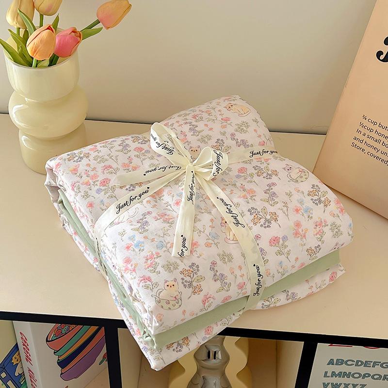 

Maternal and infant grade Shu Cotton 4pcs set Class A double-layer yarn floral quilt cover Sheet Sheet Sheet Sheet Single quilt cover Single Quilt Cover 150 * 200cm