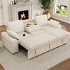 Sofá de Esquina de 3 Plazas con Espacio de Almacenamiento, Cama Extraíble con Portavasos y Puerto de Carga USB, Capacidad de Carga hasta 120 kg, 237x141x86cm, Beige