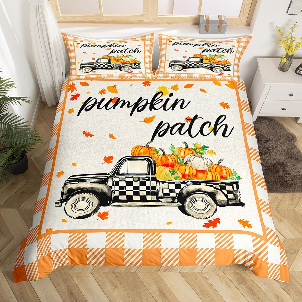 Homewish Autumn Leaf Flower Duvet Cover Set For ChildHalloween Fall Pumpkin Bedding SetRustic Wooden Plank Bed Set