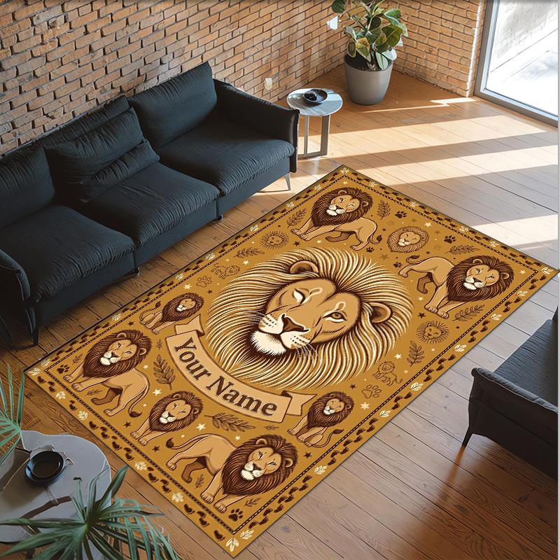 Leopard Theme Crystal Velvet Floor Rug Personalized Custom Name Text Warm Carpet Home Decoration