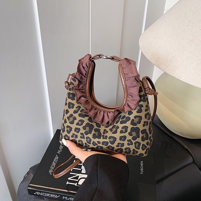 Mädchen Umhängetasche mit Leopardenmuster und Spitze - Neuer koreanischer Retro-Stil für Herbst/Winter 2025