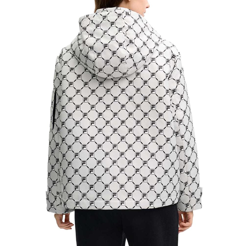 FILA SS25 All Over Logo Warm Hooded Jacket Women jackets Cloud-Mushroom-White F11W518901F-WT